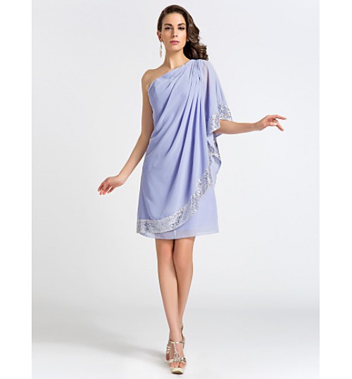 TS Couture? Cocktail Party / Wedding Party Dress - Short Plus Size / Petite Sheath / Column One Shoulder Knee-length Chiffon with Side Draping   