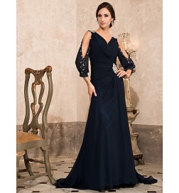 TS Couture? Formal Evening / Military Ball Dress Plus Size / Petite A-line / Princess V-neck Sweep / Brush Train Chiffon with Beading / Crystal  